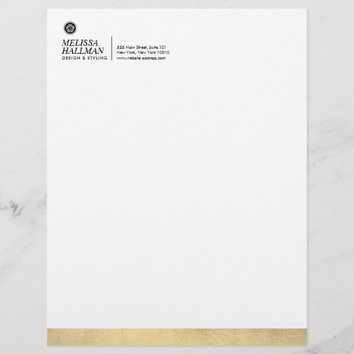 Minimalist Luxe Floral Logo Designer Faux Gold Letterhead