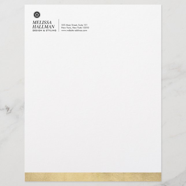 Minimalist Luxe Floral Logo Designer Faux Gold Letterhead (Front)