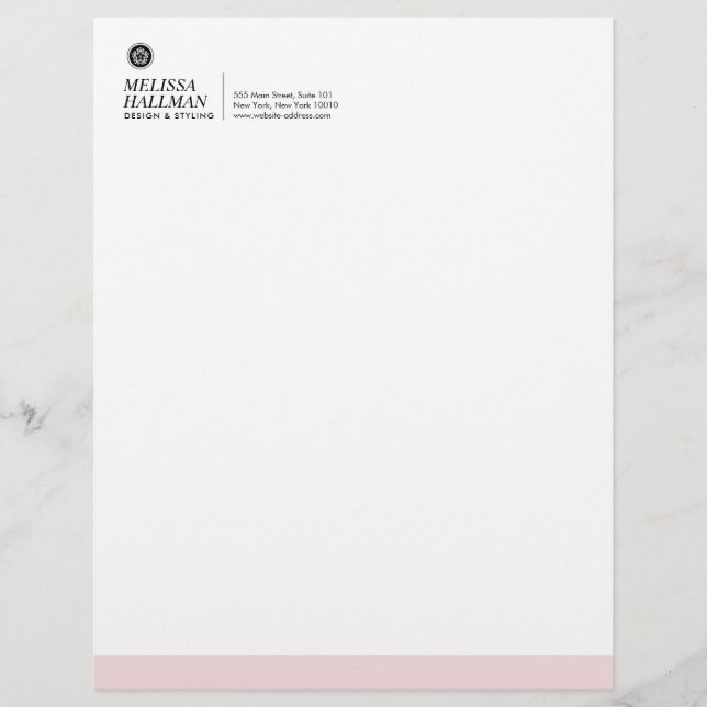 Minimalist Luxe Floral Logo Designer Pink Letterhead (Front)
