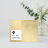 Minimalist Luxe Floral Logo Faux Gold Postcard (Standing Front)