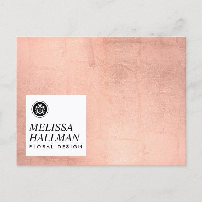 Minimalist Luxe Floral Logo Rose Gold Postcard (Front)