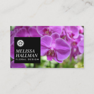 Minimalist Luxe Floral Logo with Purple Orchids Business Card