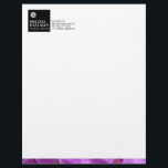 Minimalist Luxe Floral Logo with Purple Orchids Letterhead<br><div class="desc">A modern floral icon is placed above your name or business name on this personalized letterhead design. Contained within a simple black box and paired with a sliver of a photo of bright, fuchsia orchid petals across the bottom for a touch of color and sophistication. Please contact the designer if...</div>