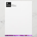 Minimalist Luxe Floral Logo with Purple Orchids Letterhead<br><div class="desc">A modern floral icon is placed above your name or business name on this personalized letterhead design. Contained within a simple black box and paired with a sliver of a photo of bright, fuchsia orchid petals across the bottom for a touch of color and sophistication. Please contact the designer if...</div>