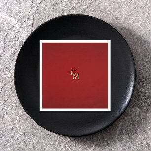 Minimalist Luxurious Red & Gold Monogram Wedding Napkins
