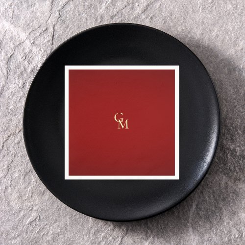 Minimalist Luxurious Red  Gold Monogram Wedding Napkins