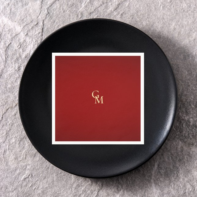 Minimalist Luxurious Red & Gold Monogram Wedding Napkins (Creator Uploaded)