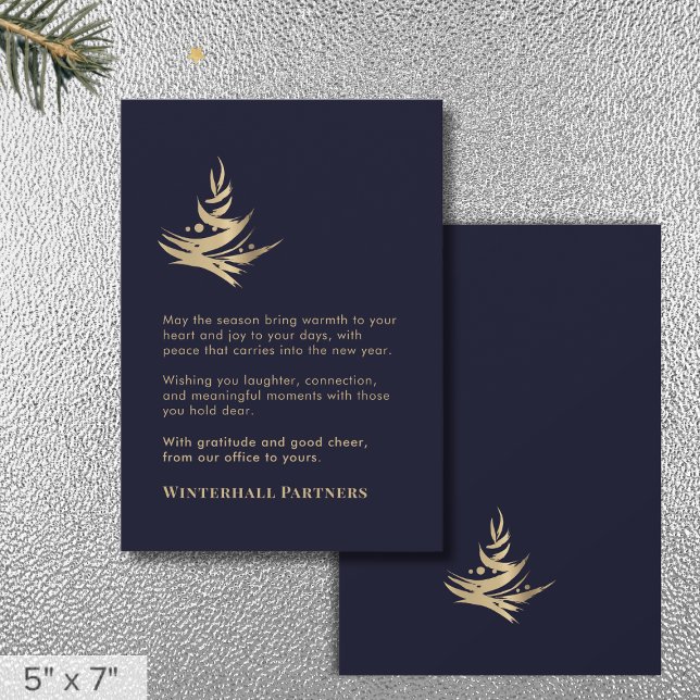 Minimalist Luxury Abstract Tree Navy Blue Gold Holiday Card (Creator Uploaded)