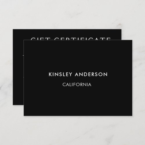 Minimalist Luxury Black Gift Certificate