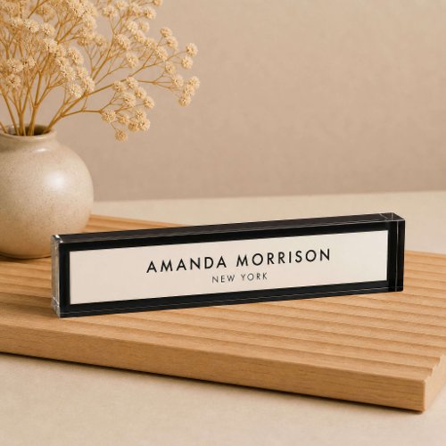 Minimalist Luxury Black/Ivory Desk Name Plate