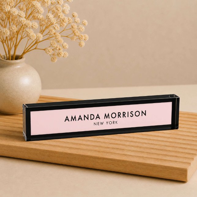 Minimalist Luxury Black/Pink Desk Name Plate (Creator Uploaded)