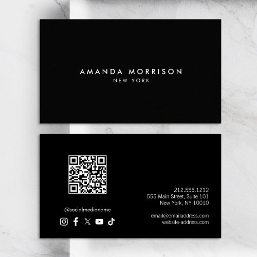 Minimalist Luxury Black QR Code Social Media Business Card