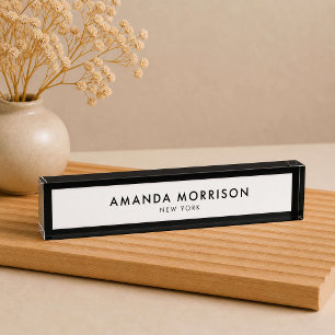Minimalist Luxury Black/White Desk Name Plate