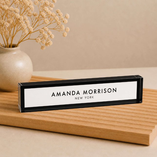 Minimalist Luxury Black/White Desk Name Plate (Creator Uploaded)