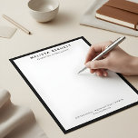 Minimalist Luxury Black White Letterhead<br><div class="desc">Elevate your correspondence with our luxury personalized letterhead. Featuring your name in a modern geometric sans serif font, this elegant design is set against a crisp white background with a sleek black border, exuding sophistication and professionalism. Add your personalized text and contact information at the bottom to make every letter...</div>