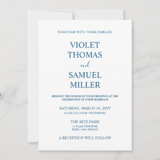 Minimalist Luxury Blue Wedding Invitation