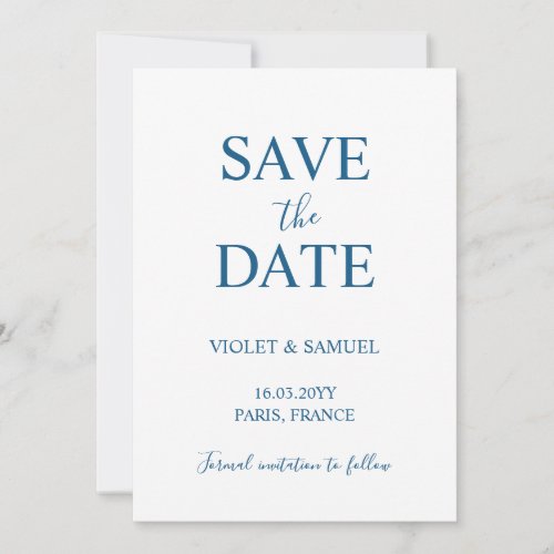 Minimalist Luxury Blue Wedding Save the Date