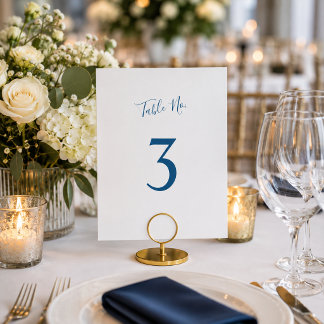 Minimalist Luxury Blue Wedding Table Number