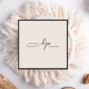 Minimalist Luxury Boutique Black/Ivory Square Busi Business Card