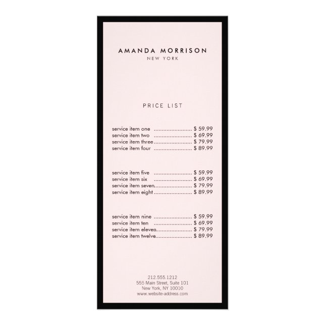 Minimalist Luxury Boutique Black/Pink Rack Card (Front)