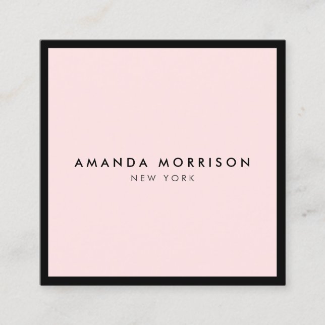Minimalist Luxury Boutique Black/Pink Square Business Card (Front)