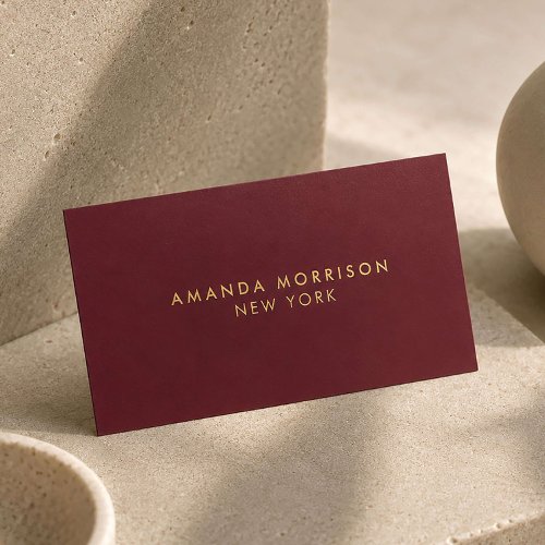 Minimalist Luxury Boutique Gold Foil Burgundy Red Business Cards