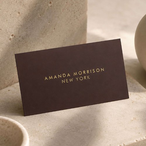 Minimalist Luxury Boutique Gold Foil Deep Brown Business Cards