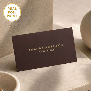 Minimalist Luxury Boutique Gold Foil Deep Brown Business Cards