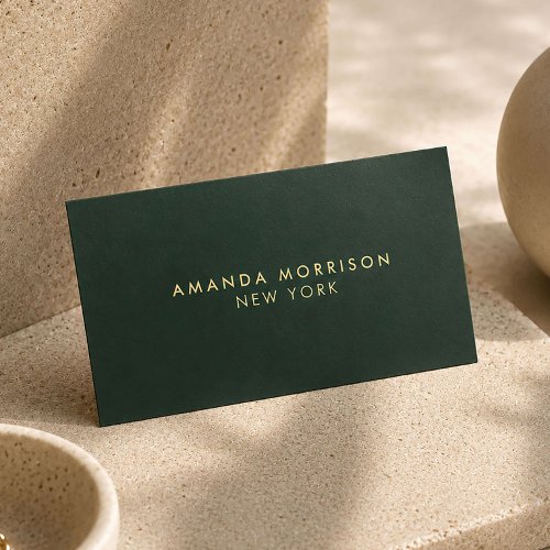 Minimalist Luxury Boutique Gold Foil Forest Green Business Cards