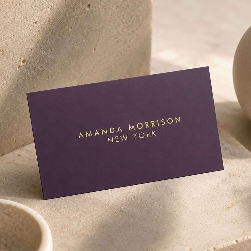 Minimalist Luxury Boutique Gold Foil Purple Business Cards