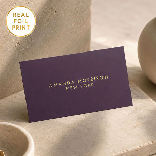 Minimalist Luxury Boutique Gold Foil Purple Business Cards