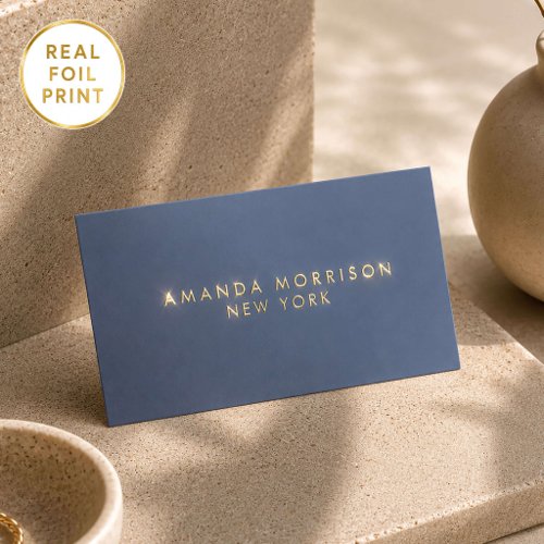 Minimalist Luxury Boutique Gold Foil Slate Blue Business Cards