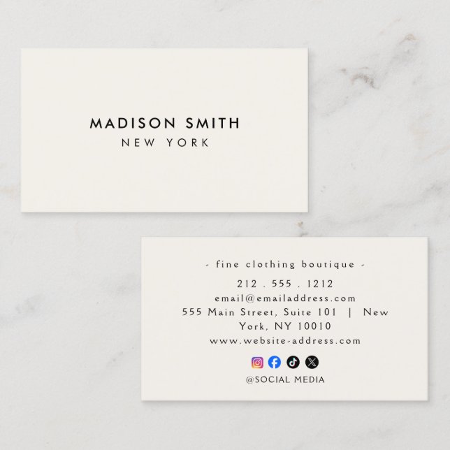 Minimalist Luxury Boutique Ivory Business Card (Front/Back)