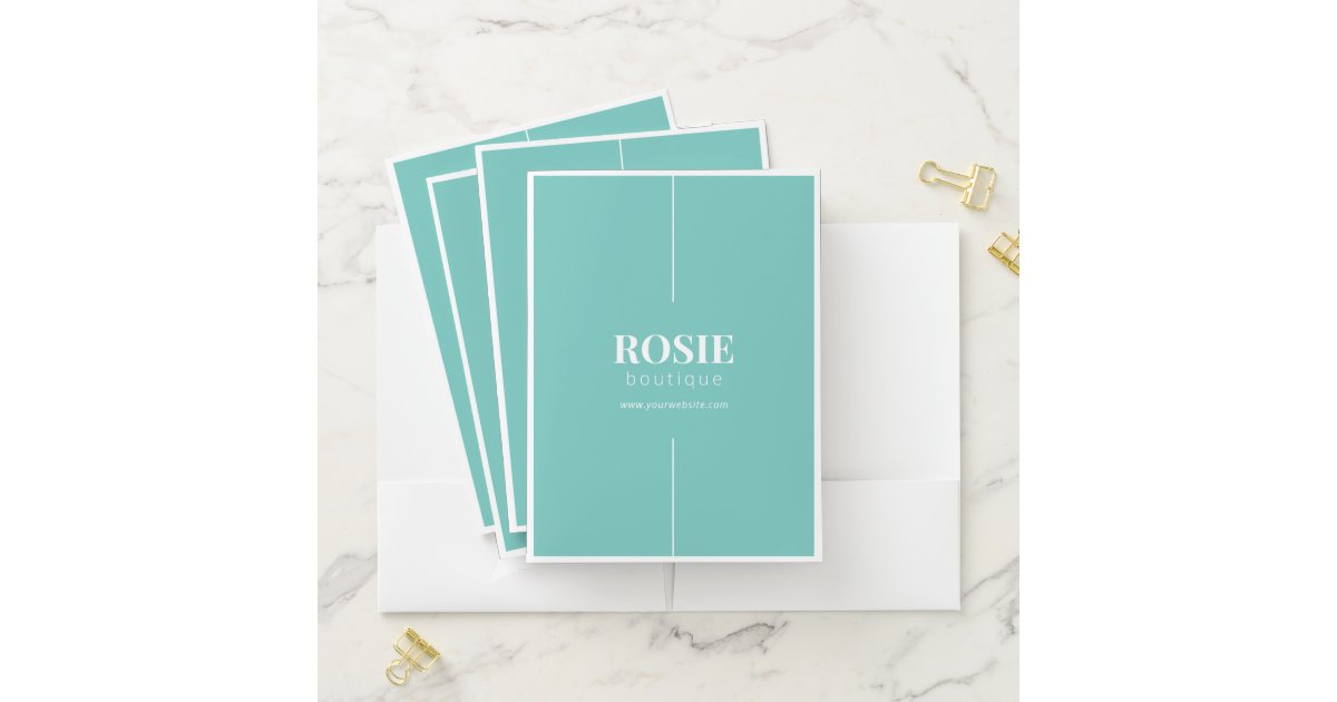  Minimalist  Luxury Boutique Teal White Pocket Folder  