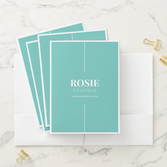 Minimalist Luxury Boutique Teal/White Pocket Folder (In Situ)