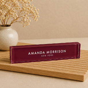 Minimalist Luxury Burgundy Red Desk Name Plate