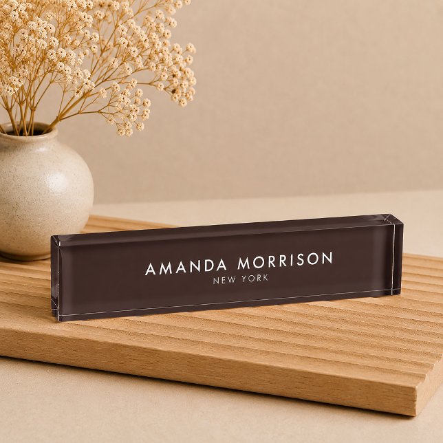 Minimalist Luxury Deep Brown Desk Name Plate (Creator Uploaded)