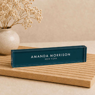 Minimalist Luxury Deep Teal Desk Name Plate