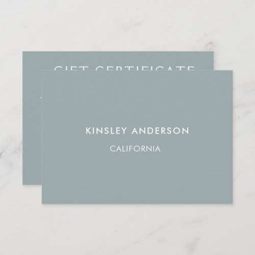 Minimalist Luxury Dusty Blue Gift Certificate