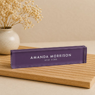 Minimalist Luxury Eggplant Purple Desk Name Plate