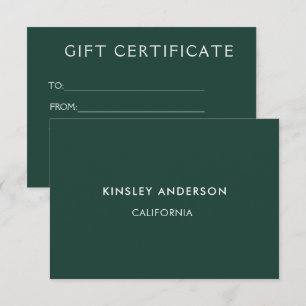 Minimalist Luxury Emerald Green Gift Certificate