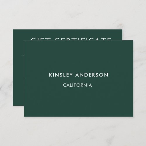 Minimalist Luxury Emerald Green Gift Certificate