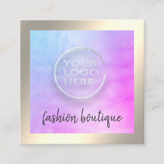 Minimalist luxury gold holographic custom logo square business card (Front)