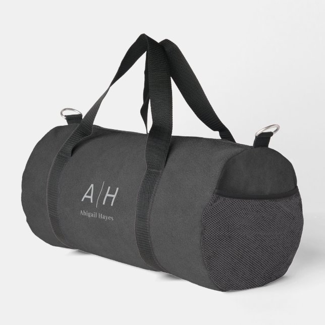 Minimalist Luxury Gray Suede Print Monogram Duffle Bag (Right Corner)