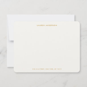 Minimalist Luxury Ivory & Gold Personalized Flat Note Card