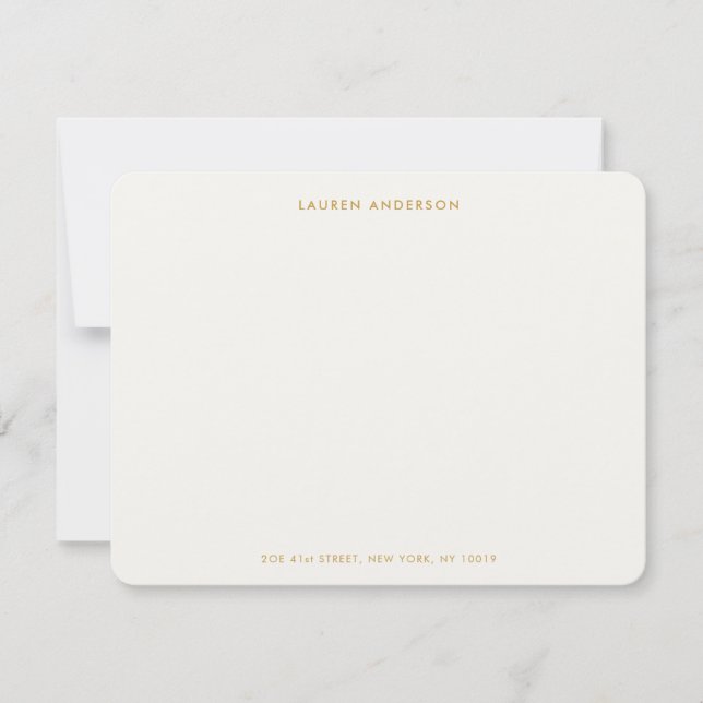 Minimalist Luxury Ivory & Gold Personalized Flat Note Card (Front)
