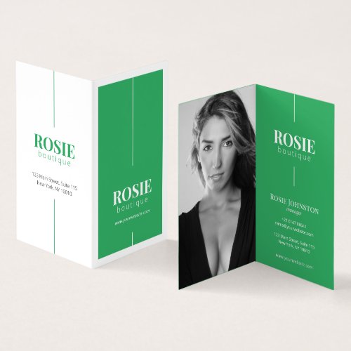 Minimalist Luxury Makeup Artist Green Folded Business Card