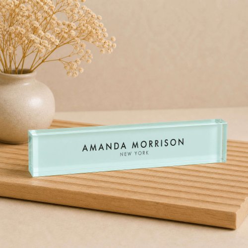 Minimalist Luxury Mint Green Desk Name Plate