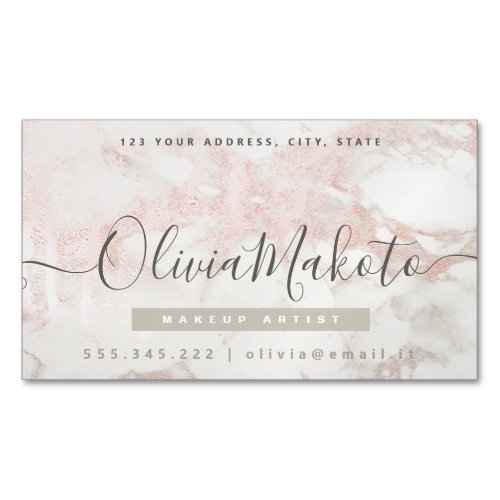 Minimalist Luxury Script Marble Pink Design Business Card Magnet