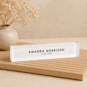 Minimalist Luxury White Desk Name Plate